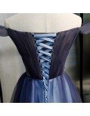 Navy Blue Tulle Off Shoulder Prom Dress With Corset Back