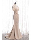 Champagne Mermaid Long Evening Dress With Bow Sash