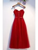 Burgundy Long Red Corset Back Party Dress With Spaghetti Straps
