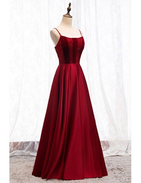 Simple Burgundy Aline Prom Dress With Beaded Top