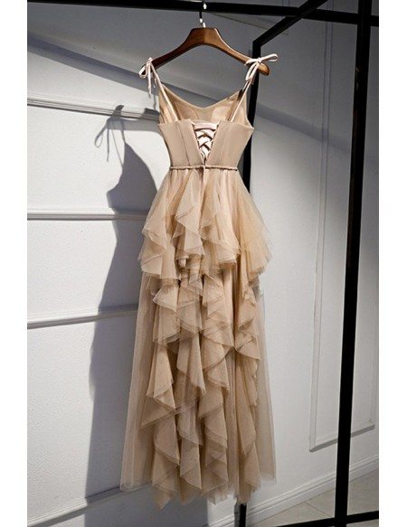 Special Champagne Ruffles Occasion Dress With Straps