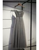 Bling Sequins With Tulle Long Grey Prom Dress With Straps