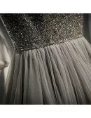 Bling Sequins With Tulle Long Grey Prom Dress With Straps
