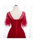 Red Tulle Formal Party Dress With Illusion Neckline Bling