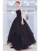 Mistery Black Ballgown Sparkly Prom Formal Dress With Straps