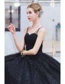 Mistery Black Ballgown Sparkly Prom Formal Dress With Straps