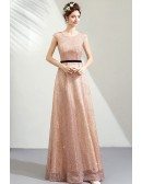 Sparkly Champagne Sequins Aline Formal Dress Long With Sash
