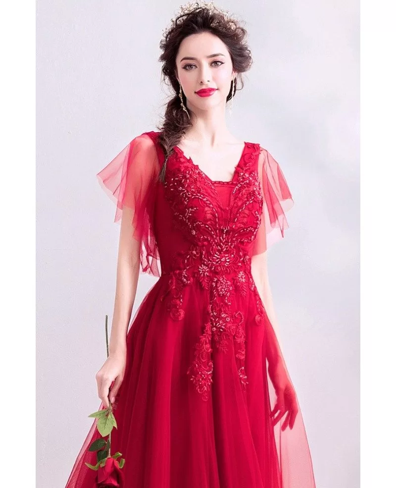 red puffy dress long