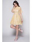 Feminine A-Line Lace Short Wedding Party Dress With Sleeves