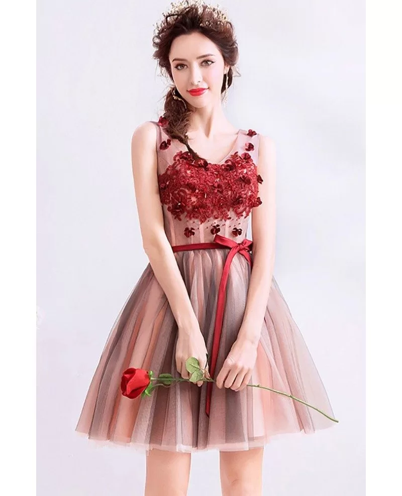 Cute Short Tulle Red Beaded Prom Hoco Dress Vneck With Sash Wholesale # ...