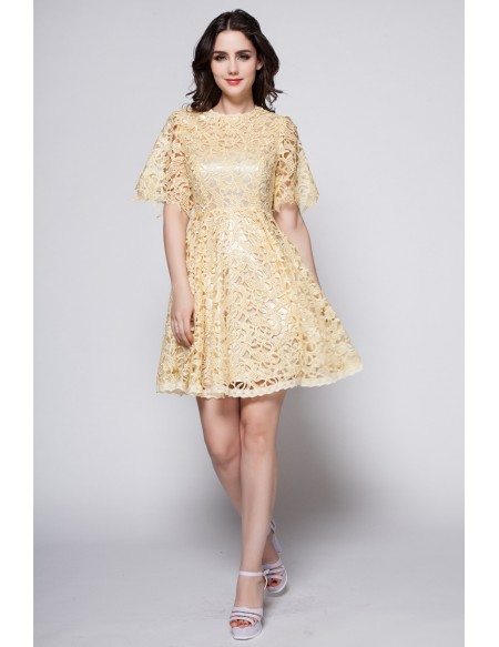 Feminine A-Line Lace Short Wedding Party Dress With Sleeves
