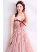 Super Cute Dusty Pink Long Tulle Prom Dress With Sweetheart Flowers