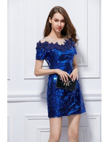 Sparkled Sequined Short Party Dress With Short Sleeves