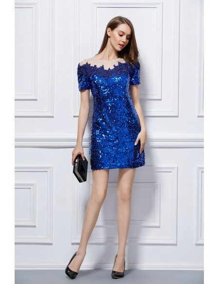 Sparkled Sequined Short Party Dress With Short Sleeves