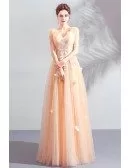 Pretty Butterflies Long Tulle Prom Dress Vneck With Embroidery