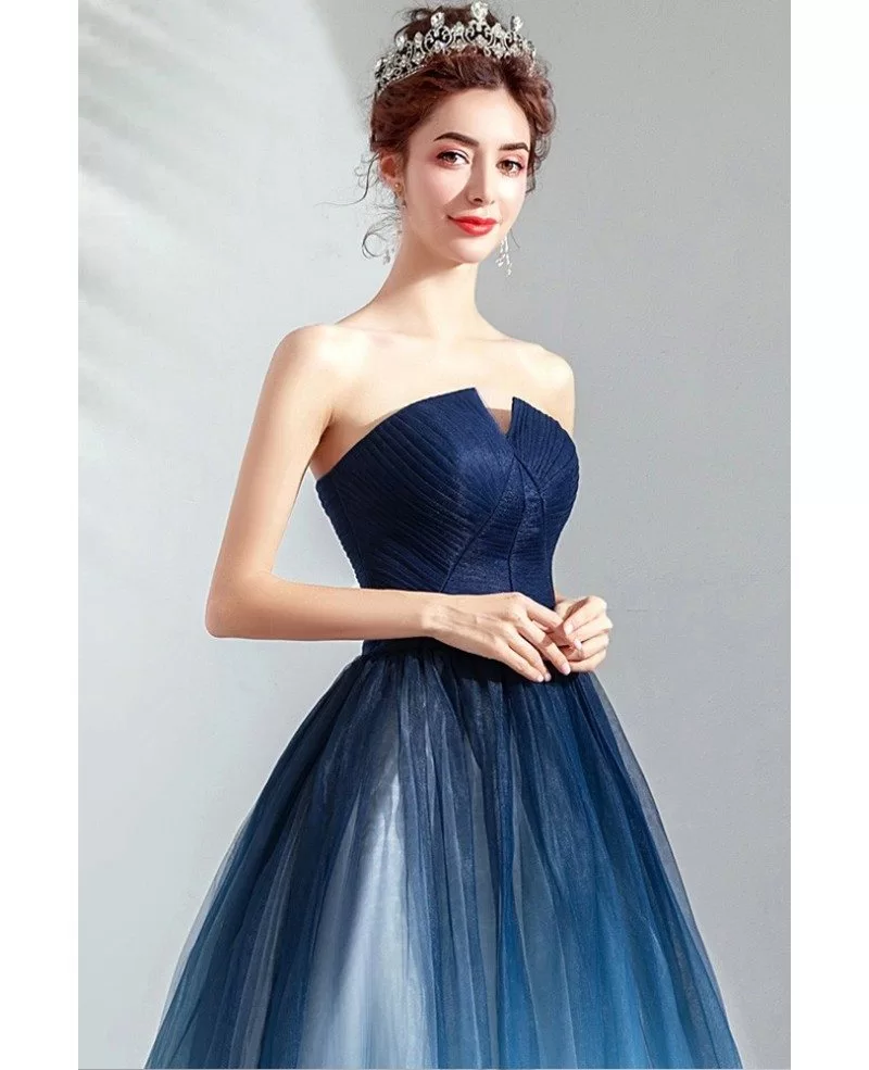 Dreamy Ombre Blue Ballgown Tulle Prom Dress Formal Strapless Wholesale ...