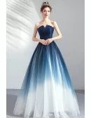Dreamy Ombre Blue Ballgown Tulle Prom Dress Formal Strapless