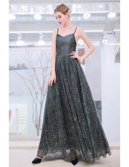 Shining Sequins Dark Grey Party Dress With Bling Spaghetti Straps