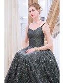 Shining Sequins Dark Grey Party Dress With Bling Spaghetti Straps