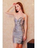 Fitted Short Sparkly Sequins Sliver Party Dress With Straps