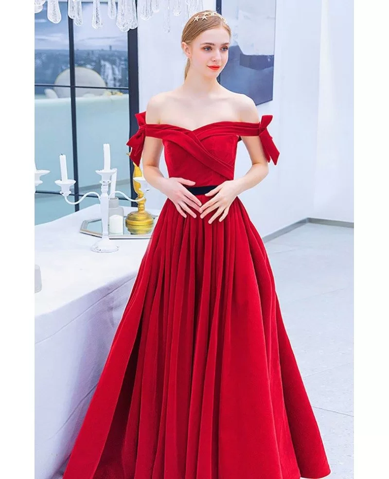 Red Off Shoulder Long Prom Dress Aline With Ruffles Wholesale #T79094 ...