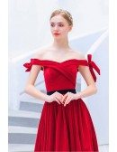 Red Off Shoulder Long Prom Dress Aline With Ruffles