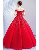 Gorgeous Formal Ballgown Red Pageant Prom Dress With Embroidery Off Shoulder
