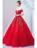 Gorgeous Formal Ballgown Red Pageant Prom Dress With Embroidery Off Shoulder