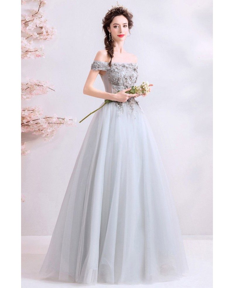 Glitter Cap Sleeve Princess A-line Grey Formal Dress Prom Dress