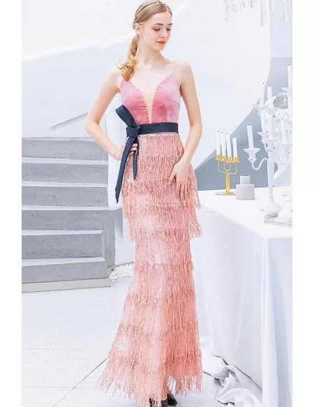 pink dress with tassels