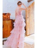 Cute Pink Tulle High Low Party Prom Dress With Straps