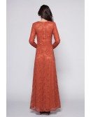 Retro Brick Red Long Lace Sleeve Dress