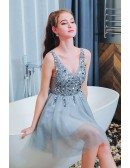 Sparkly Sequins Blue Short Prom Homecoming Dress With Bling Bling