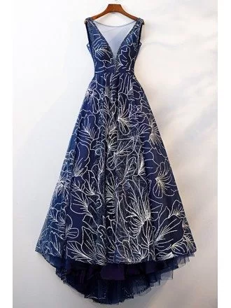 Sparkly Blue Aline Illusion Vneck Prom Dress With Vback