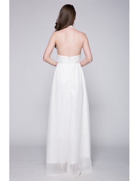 Classy Summer Long White Halter Lace Dress