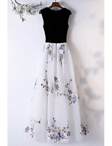 Elegant White Tulle Long Aline Party Dress With Flowers Sleeveless