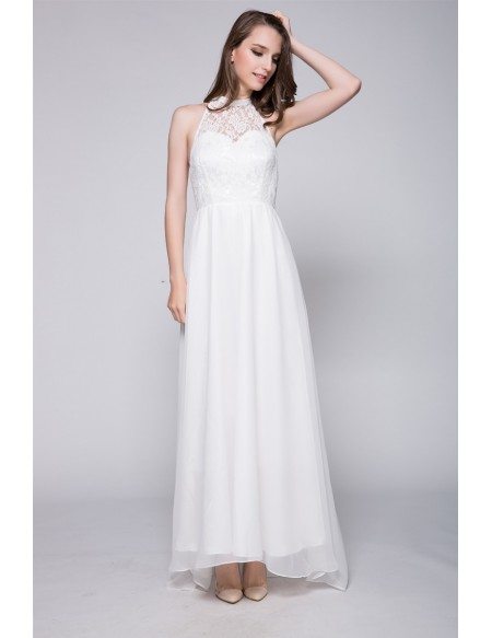 Classy Summer Long White Halter Lace Dress