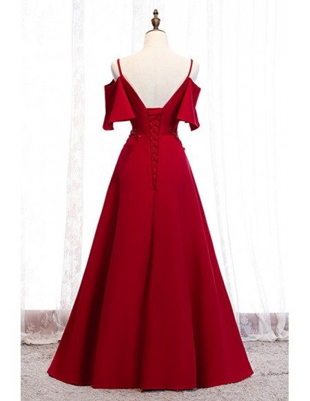 Beautiful Long Burgundy Prom Dress With Straps Sleeves