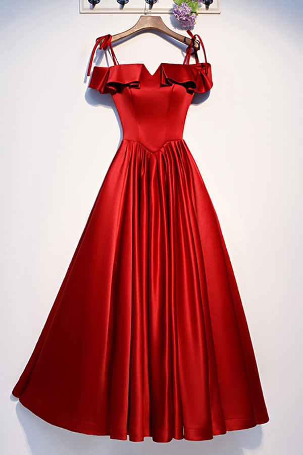burgundy red cute satin prom dress with ruffles #MYX69071 - GemGrace.com