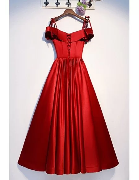 Burgundy Red Cute Satin Prom Dress With Ruffles