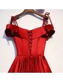 Burgundy Red Cute Satin Prom Dress With Ruffles