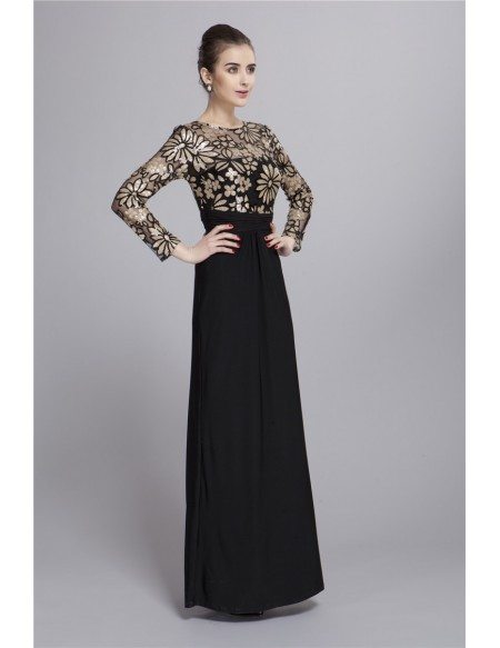 Gorgeous Black Empire Chiffon Long Dress With Sequines