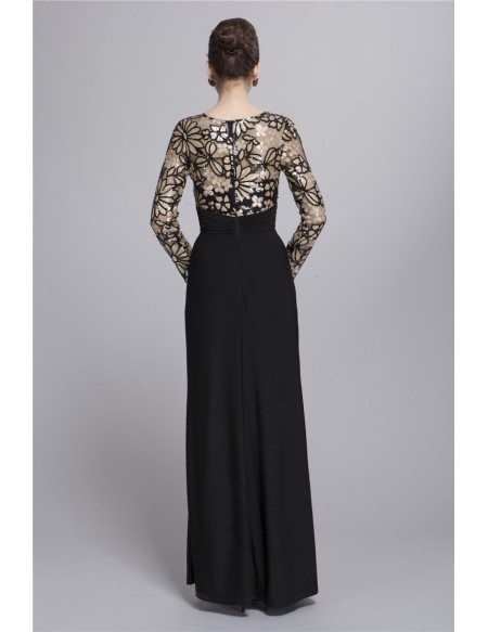 Gorgeous Black Empire Chiffon Long Dress With Sequines