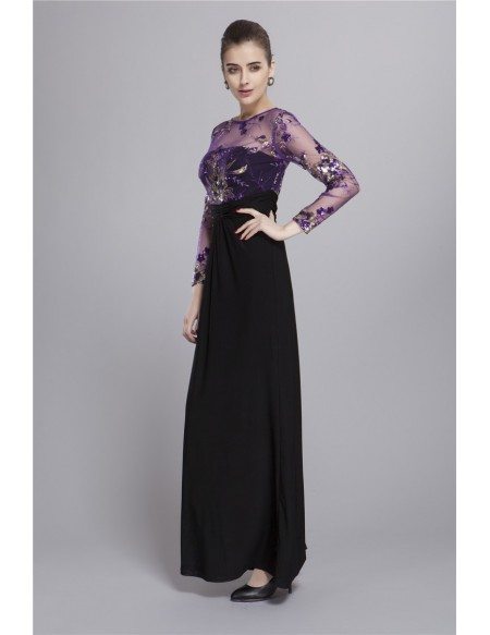 Elegant A-Line Chiffon Embroidered Mother of the Bride Dress With Long Sleeves