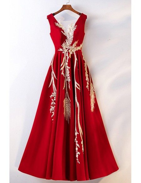 unique long red with gold embroidery ...