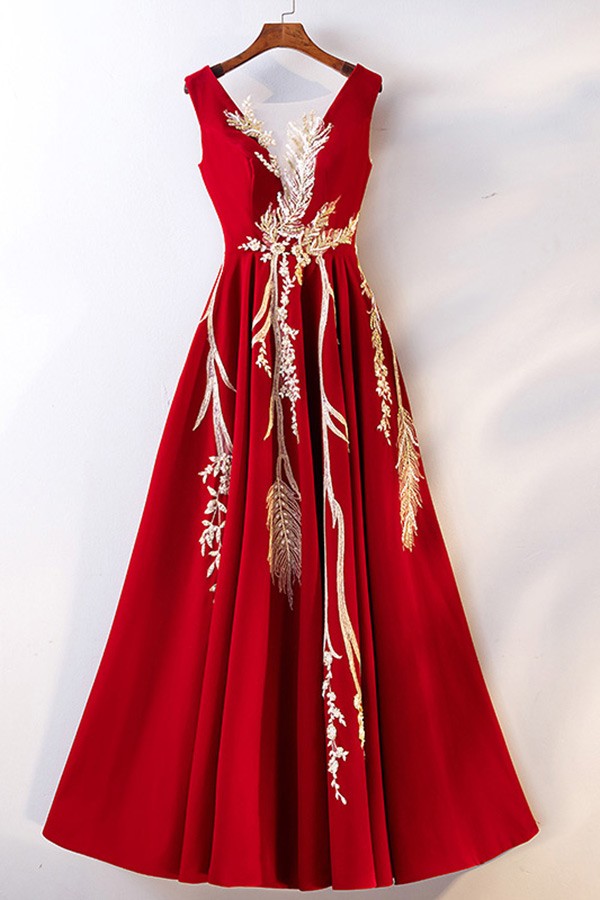red dress gold Red with gold Sequin V Back Dress KD498 – Tres Elegant main image 1