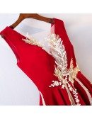 Unique Long Red With Gold Embroidery Formal Dress Sleeveless