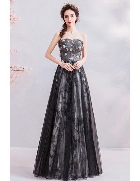 Mistery Black Cloud Pattern Long Prom Dress Aline With Sweetheart