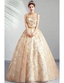 Luxury Gold Sparkly Big Ballgown Formal Prom Dress Pageant With Collar