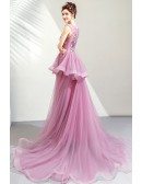 Elegant Purple Tulle Long Formal Dress Pageant Gown With Flowers